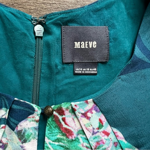 Anthropologie Maeve Ella Blue Floral Cold Shoulder Knee Length Dress size 14 - Picture 5 of 12